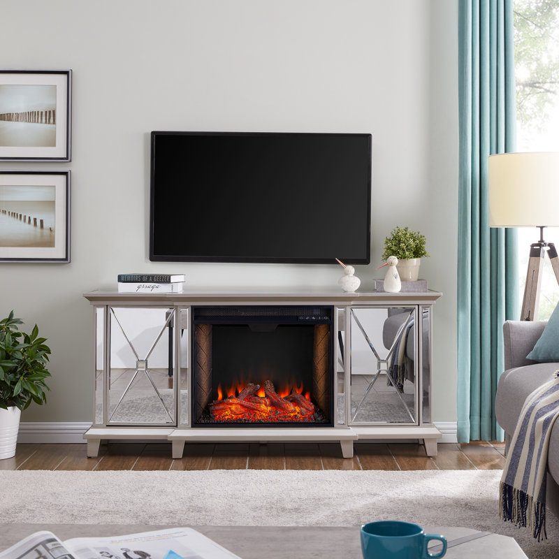 SEI Hourani Mirrored Media Console Electric Fireplace Wayfair